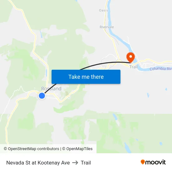 Nevada St at Kootenay Ave to Trail map