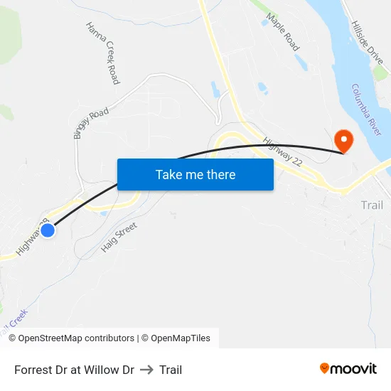 Forrest Dr at Willow Dr to Trail map