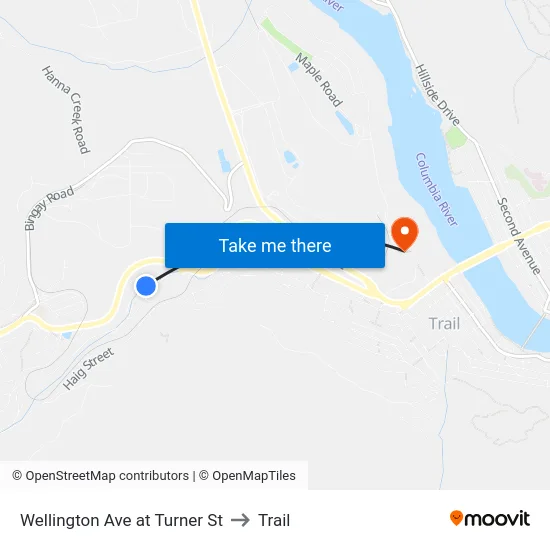 Wellington Ave at Turner St to Trail map