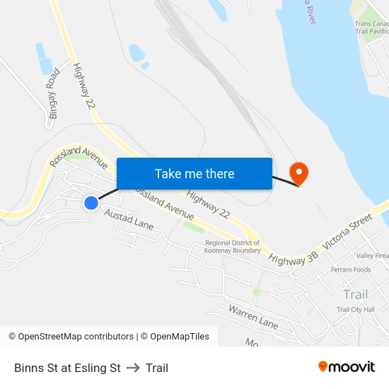 Binns St at Esling St to Trail map