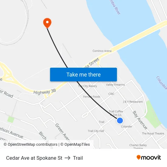 Cedar Ave at Spokane St to Trail map