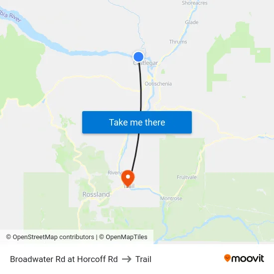 Broadwater Rd at Horcoff Rd to Trail map