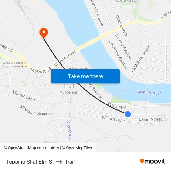 Topping St at Elm St to Trail map