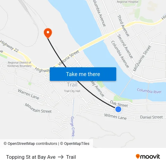 Topping St at Bay Ave to Trail map