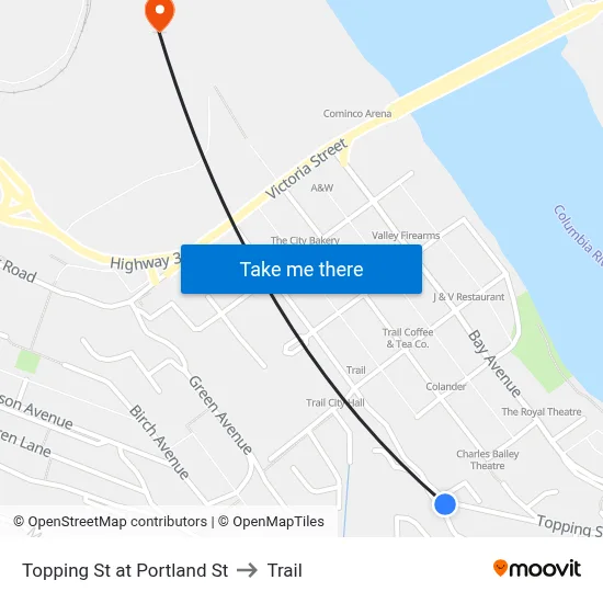 Topping St at Portland St to Trail map
