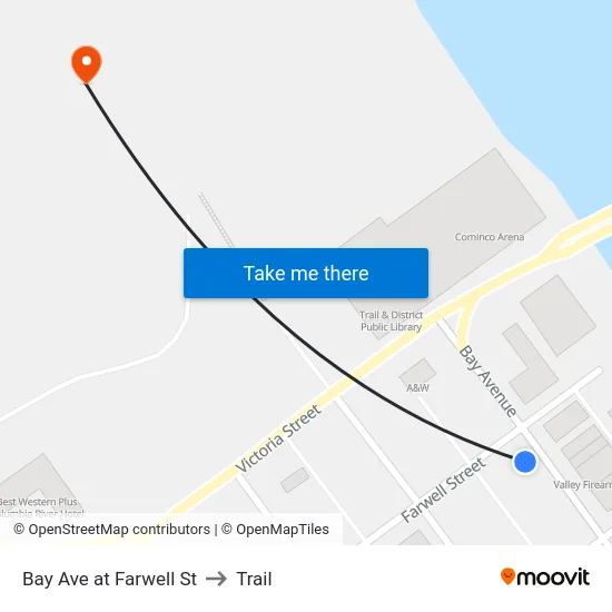 Bay Ave at Farwell St to Trail map