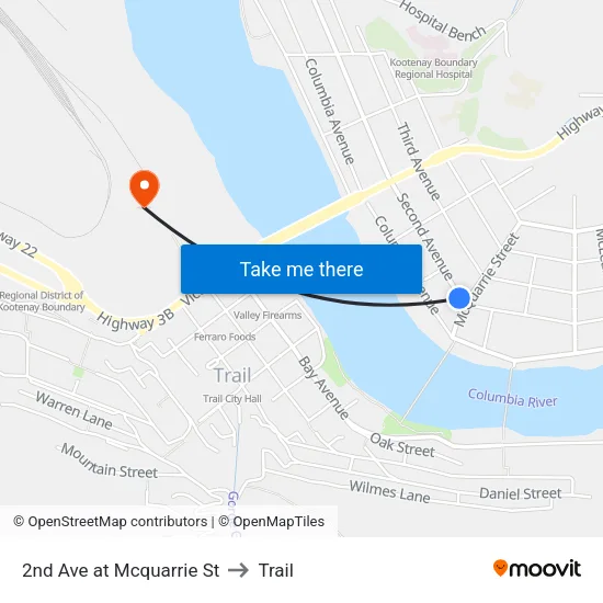 2nd Ave at Mcquarrie St to Trail map