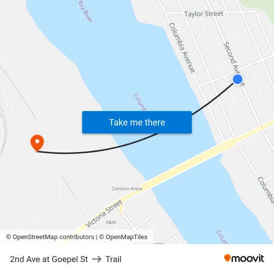 2nd Ave at Goepel St to Trail map