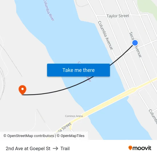 2nd Ave at Goepel St to Trail map