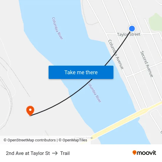 2nd Ave at Taylor St to Trail map