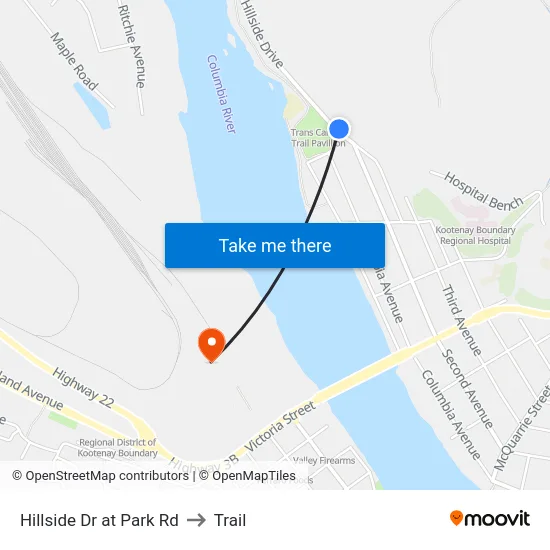 Hillside Dr at Park Rd to Trail map