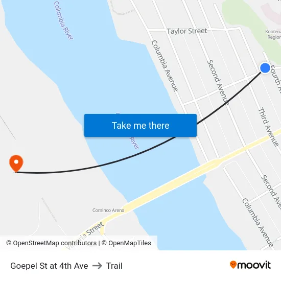 Goepel St at 4th Ave to Trail map