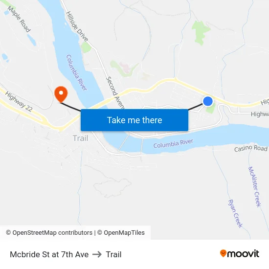 Mcbride St at 7th Ave to Trail map