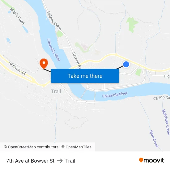 7th Ave at Bowser St to Trail map
