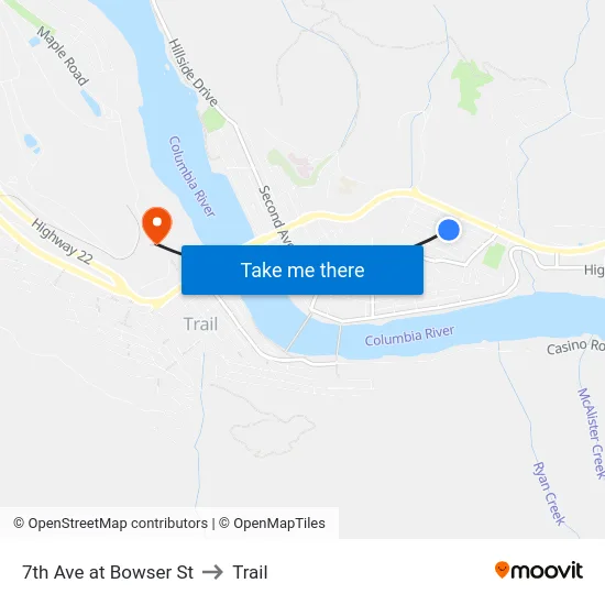 7th Ave at Bowser St to Trail map