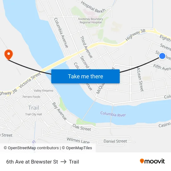 6th Ave at Brewster St to Trail map