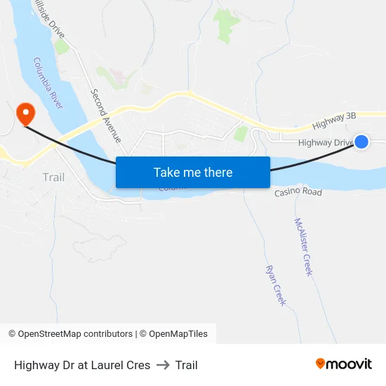 Highway Dr at Laurel Cres to Trail map