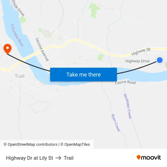 Highway Dr at Lily St to Trail map