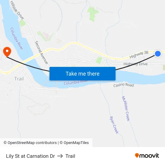 Lily St at Carnation Dr to Trail map