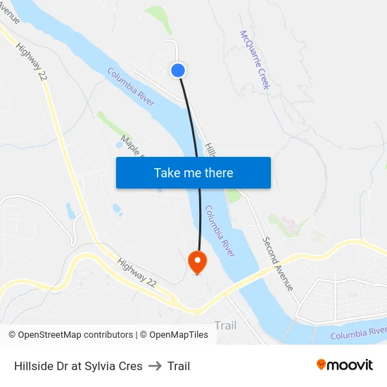 Hillside Dr at Sylvia Cres to Trail map