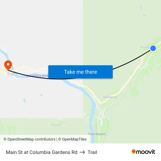 Main St at Columbia Gardens Rd to Trail map