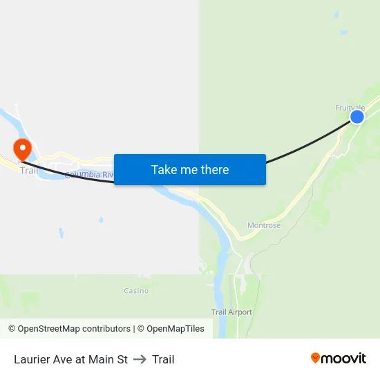 Laurier Ave at Main St to Trail map
