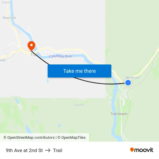 9th Ave at 2nd St to Trail map