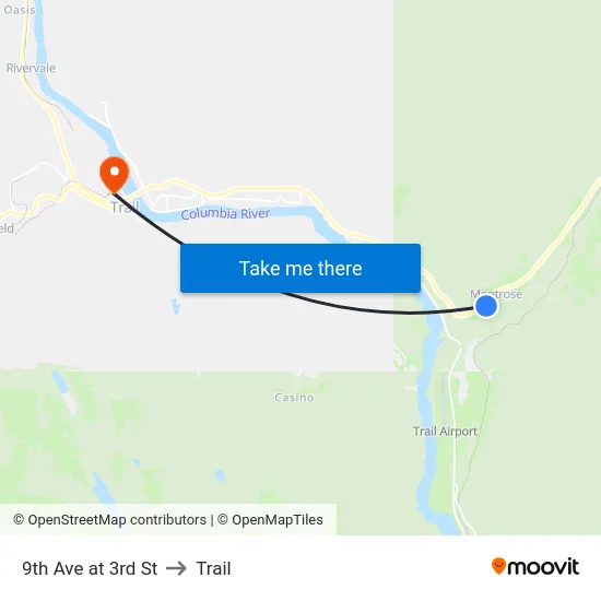 9th Ave at 3rd St to Trail map