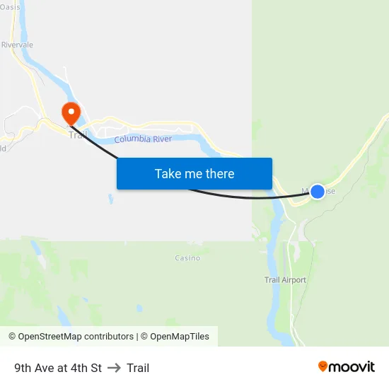 9th Ave at 4th St to Trail map