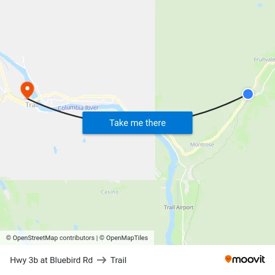 Hwy 3b at Bluebird Rd to Trail map