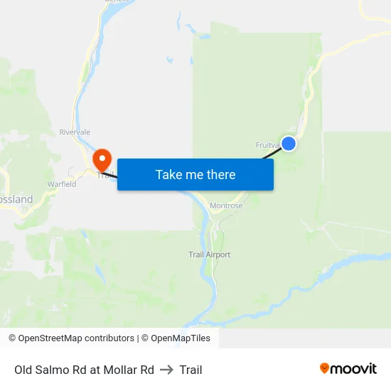 Old Salmo Rd at Mollar Rd to Trail map
