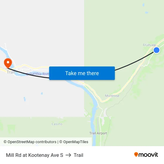 Mill Rd at Kootenay Ave S to Trail map