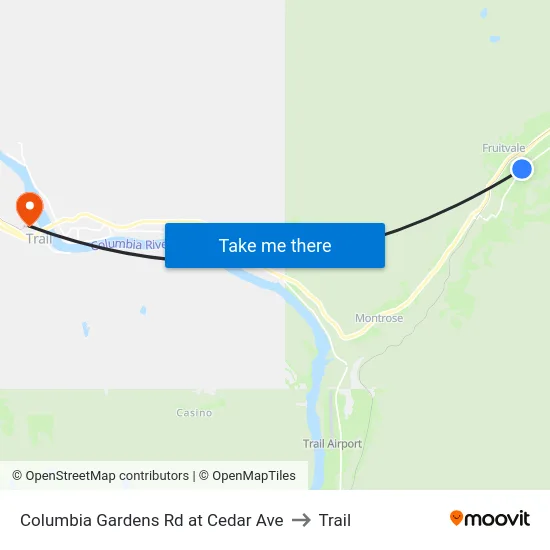 Columbia Gardens Rd at Cedar Ave to Trail map
