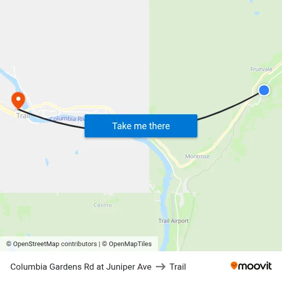 Columbia Gardens Rd at Juniper Ave to Trail map