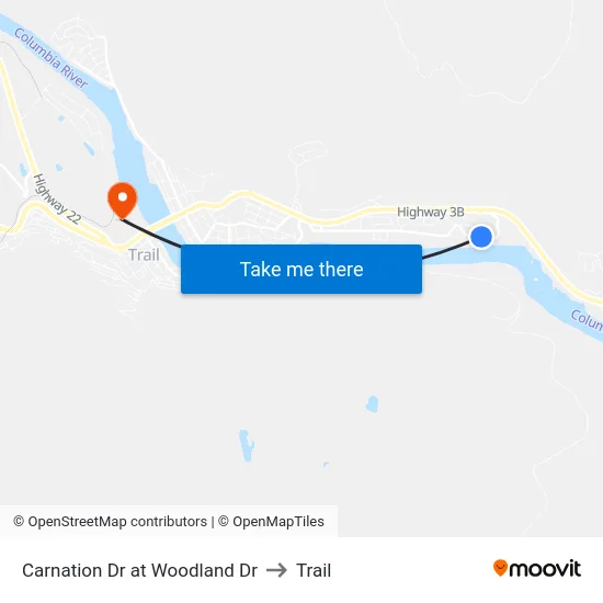 Carnation Dr at Woodland Dr to Trail map