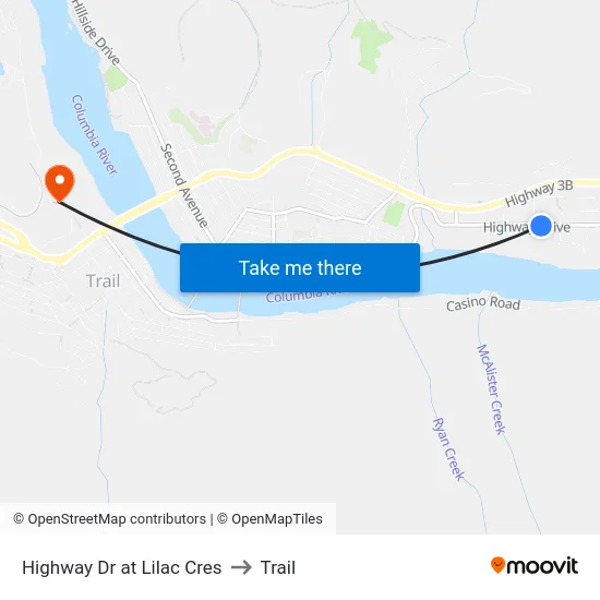 Highway Dr at Lilac Cres to Trail map
