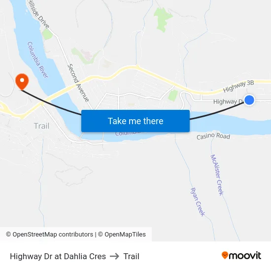 Highway Dr at Dahlia Cres to Trail map