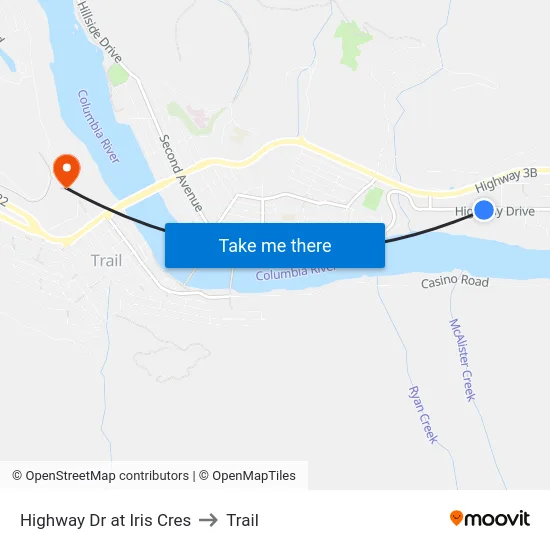 Highway Dr at Iris Cres to Trail map