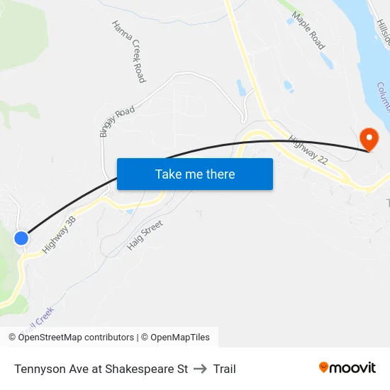 Tennyson Ave at Shakespeare St to Trail map