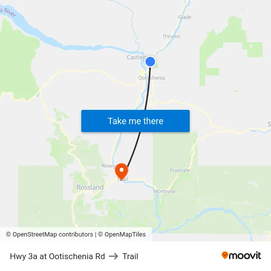 Hwy 3a at Ootischenia Rd to Trail map
