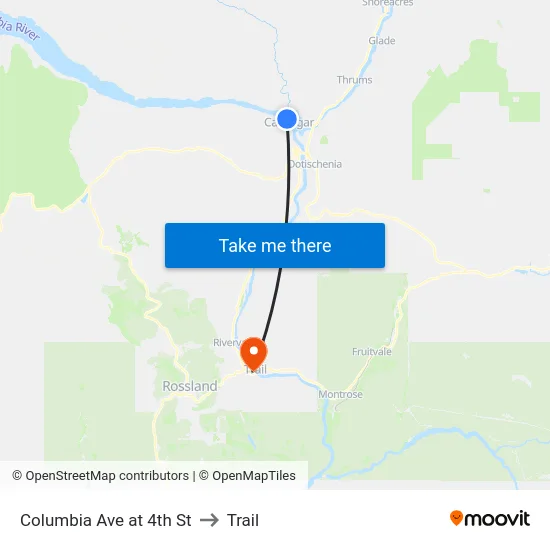 Columbia Ave at 4th St to Trail map