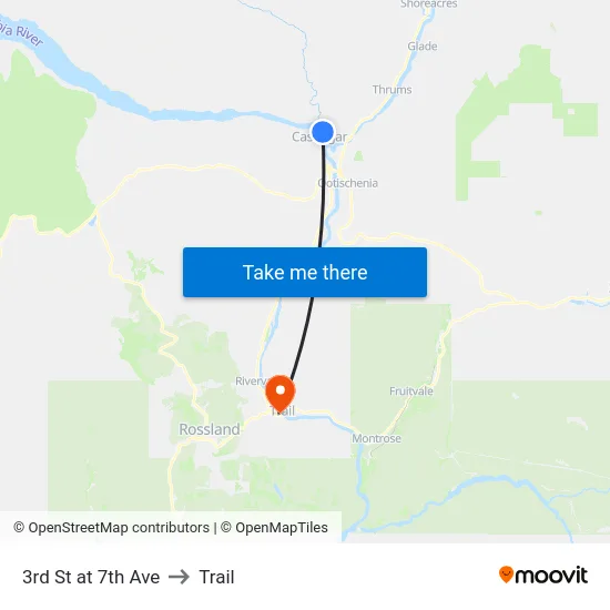 3rd St at 7th Ave to Trail map