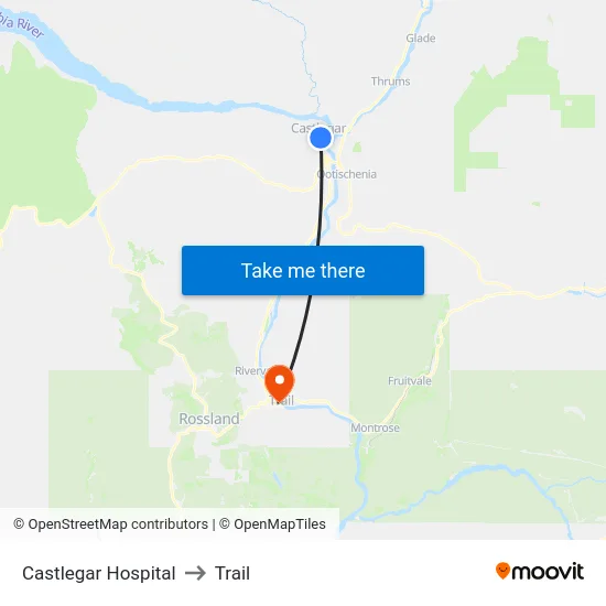 Castlegar Hospital to Trail map
