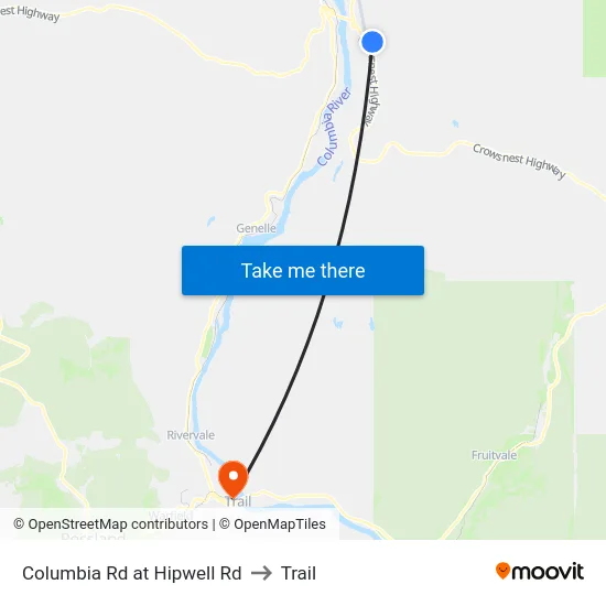 Columbia Rd at Hipwell Rd to Trail map