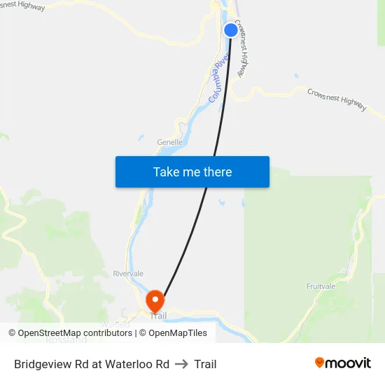 Bridgeview Rd at Waterloo Rd to Trail map