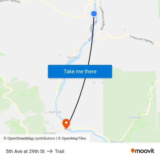 5th Ave at 29th St to Trail map