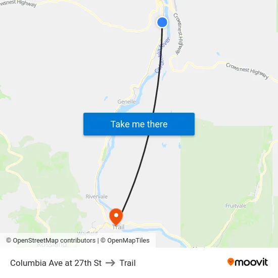 Columbia Ave at 27th St to Trail map