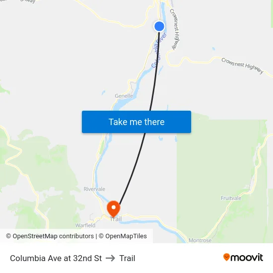 Columbia Ave at 32nd St to Trail map