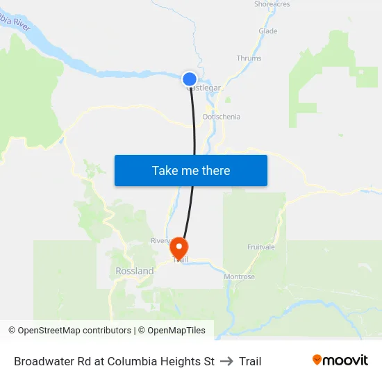 Broadwater Rd at Columbia Heights St to Trail map