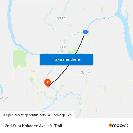 2nd St at Kokanee Ave to Trail map